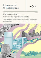 Cover for issue 'L’alimentation, un enjeu de justice sociale' of the journal 'Lien social et Politiques'