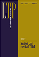 Cover for issue 'Santé et salut chez Paul Tillich' of the journal 'Laval théologique et philosophique'