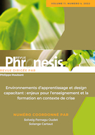 Cover for issue 'Environnements d’apprentissage et design capacitant : enjeux pour l’enseignement et la formation en contexte de crise' of the journal 'Phronesis'
