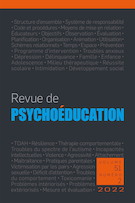 Cover for issue 'Volume 51, Number 2, 2022' of the journal 'Revue de psychoéducation'
